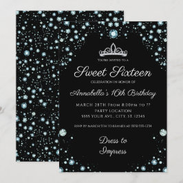 Black met Diamonds Birthday-uitnodigingen Kaart