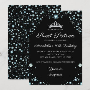 Black met Diamonds Birthday-uitnodigingen Kaart