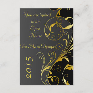 Black met Gold Flourish Open House Invite Kaart