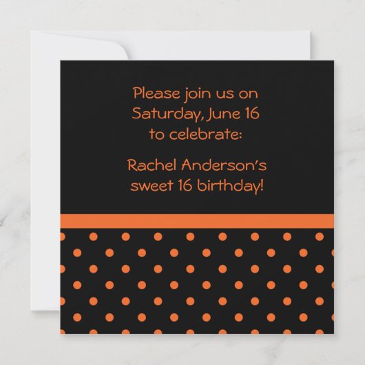 Black met Oranje poka Dots Party Invite Kaart (Voorkant)