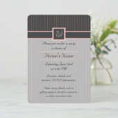 Black met Pink Pinstripes Party Invitation Kaart (Staand voorkant)
