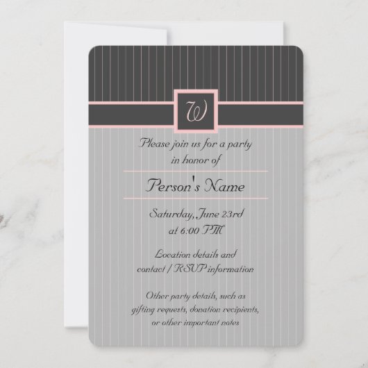 Black met Pink Pinstripes Party Invitation Kaart (Voorkant)