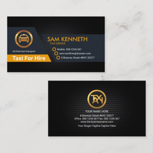 Black Metal Bord Column Taxi Driver Transport Visitekaartje (Voorkant / Achterkant)
