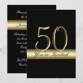 Black Metal Gold Print 50e verjaardag Uitnodiginge Kaart (Voorkant / Achterkant)