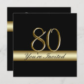 Black Metal Gold Print 80e verjaardag Uitnodiginge Kaart (Voorkant / Achterkant)