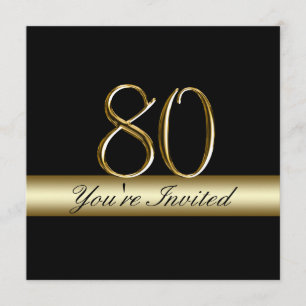 Black Metal Gold Print 80e verjaardag Uitnodiginge Kaart