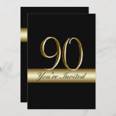 Black Metal Gold Print 90e verjaardag Uitnodiginge Kaart (Voorkant / Achterkant)
