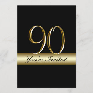 Black Metal Gold Print 90e verjaardag Uitnodiginge Kaart