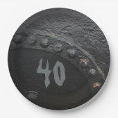 Black metal industrial-style man's partij papieren bordje (Voorkant)