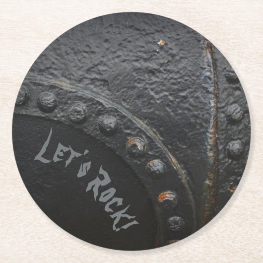 Black metal industrial-style man's partij ronde kartonnen onderzetter (Voorkant)