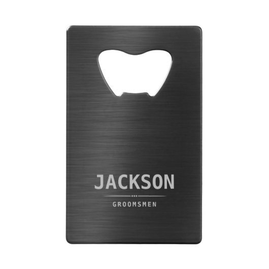 Black Metal Modern Simple Personalized Groomsmen Creditkaart Flessenopener (Voorkant)