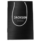 Black Metal Modern Simple Personalized Groomsmen Medium Cadeauzakje (Voorkant)