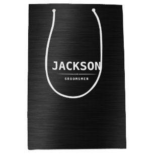 Black Metal Modern Simple Personalized Groomsmen  Medium Cadeauzakje
