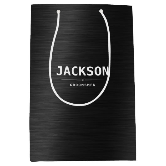 Black Metal Modern Simple Personalized Groomsmen Medium Cadeauzakje (Voorkant)