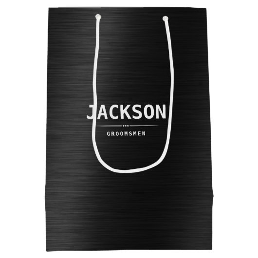 Black Metal Modern Simple Personalized Groomsmen Medium Cadeauzakje (Achterkant)