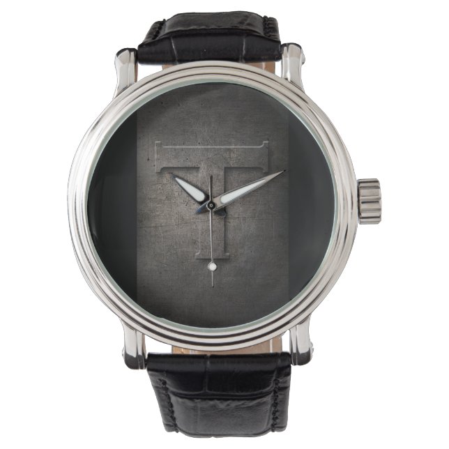 Black Metal Rustic T Monogram Watch Horloge (Voorkant)