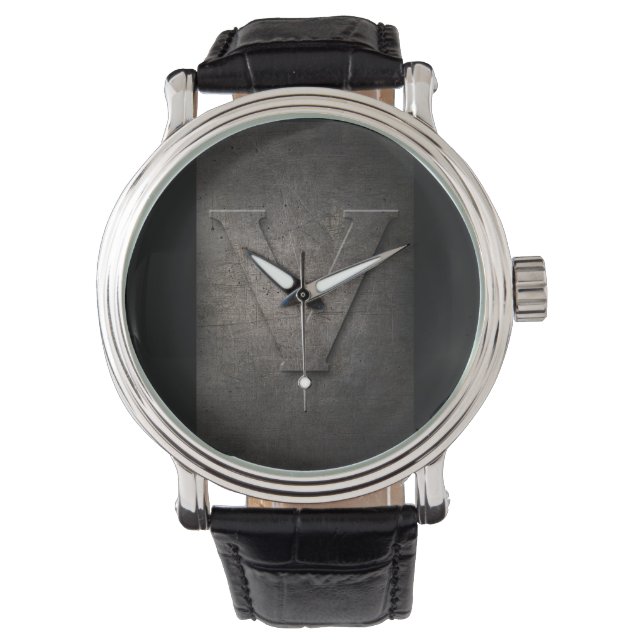 Black Metal Rustic V Monogram Watch Horloge (Voorkant)