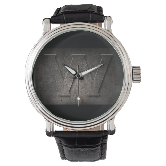Black Metal Rustic W Monogram Watch Horloge (Voorkant)