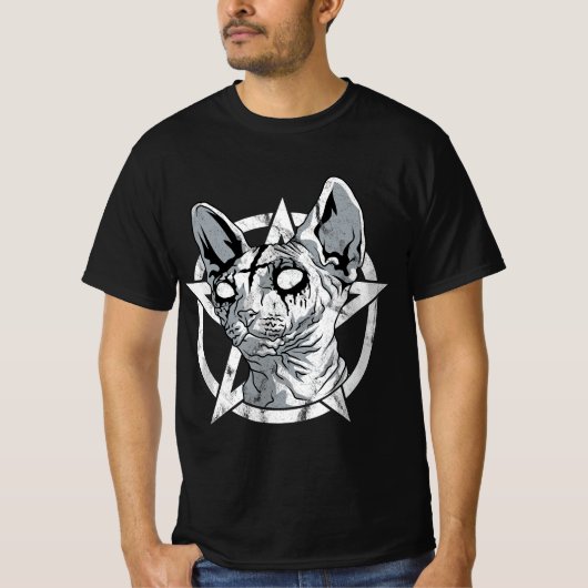 Black Metal Sphynx Cat Gothic and Death Metal Sphi T-shirt (Voorkant)