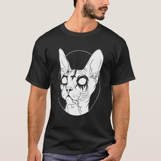 Black Metal Sphynx Cat I Gothic and Death Metal T-shirt (Voorkant)