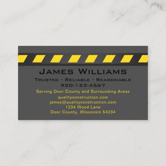 Black Metal Yellow Stripe Construction Visitekaartje (Achterkant)