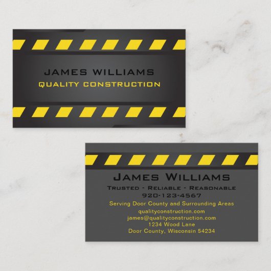 Black Metal Yellow Stripe Construction Visitekaartje (Voorkant / Achterkant)