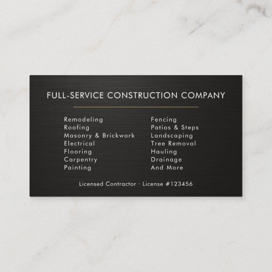 Black Metallic Building Construction  Visitekaartje (Achterkant)