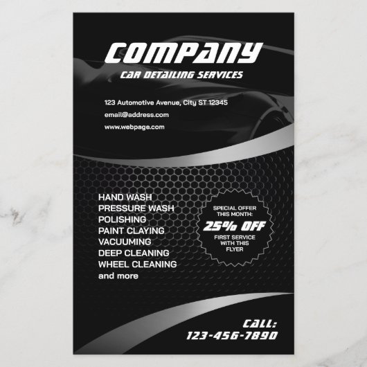 Black metallic carbon car detailing  flyer (Voorkant)