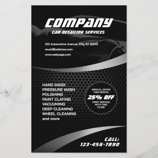 Black metallic carbon car detailing  flyer (Achterkant)
