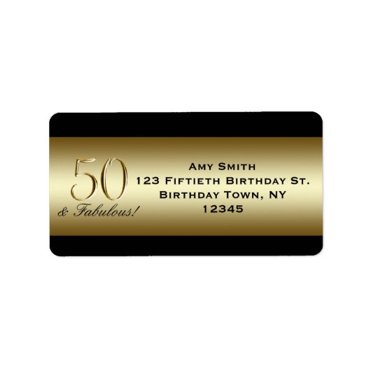 Black Metallic Gold 50th Birthday Etiket (Voorkant)