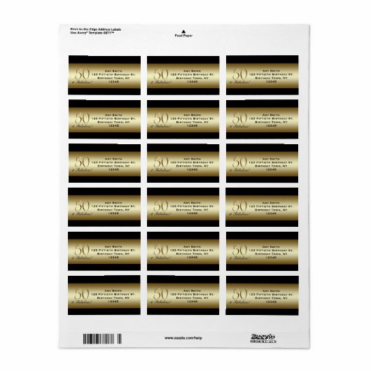 Black Metallic Gold 50th Birthday Etiket (Full Sheet)