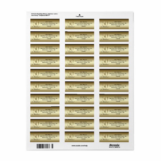 Black Metallic Gold 50th Birthday Etiket (Full Sheet)