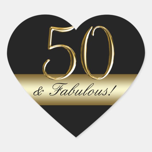 Black Metallic Gold 50th Birthday Hart Sticker (Voorkant)