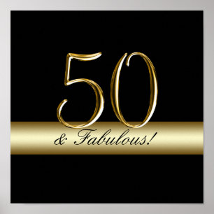 Black Metallic Gold 50th Birthday Poster