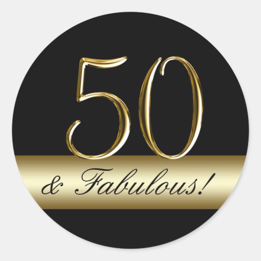 Black Metallic Gold 50th Birthday Ronde Sticker (Voorkant)