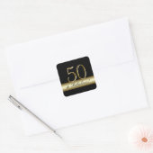 Black Metallic Gold 50th Birthday Vierkante Sticker (Envelop)