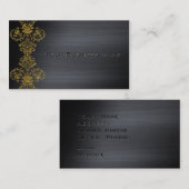 Black Metallic Gold Damask Corporate Business Visitekaartje (Voorkant / Achterkant)