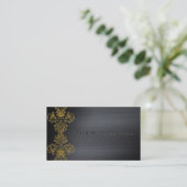 Black Metallic Gold Damask Corporate Business Visitekaartje (Staand voorkant)