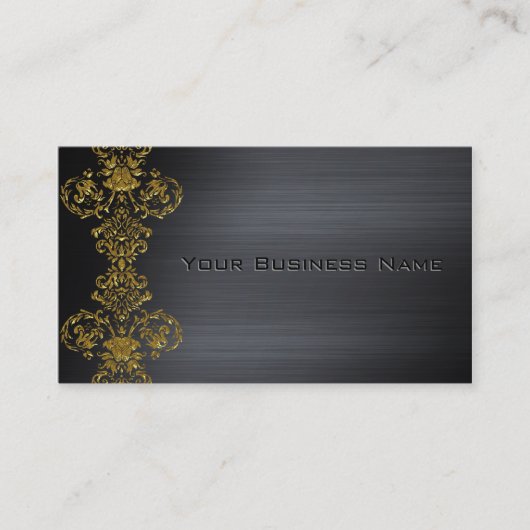 Black Metallic Gold Damask Corporate Business Visitekaartje (Voorkant)