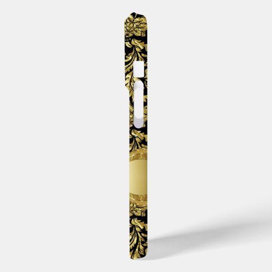 Black & Metallic Gold Floral Damasgeborsteld Case-Mate iPhone Case (Achterkant / Links)