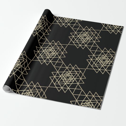 Black Metallic Gold Hexagon Geometry Champaign Cadeaupapier (Uitgerold)