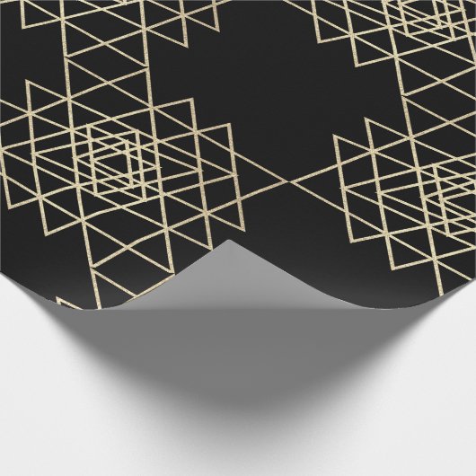 Black Metallic Gold Hexagon Geometry Champaign Cadeaupapier (Hoek)