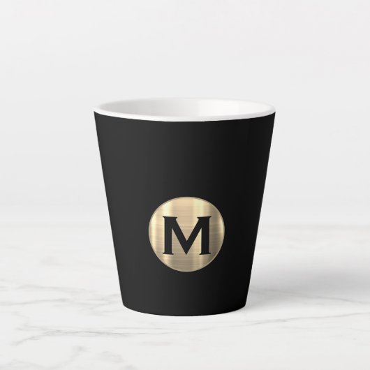 Black Metallic Gold Monogram Latte Mok (Voorkant)