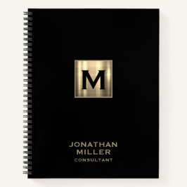 Black Metallic Gold Monogram Notitieboek