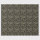 Black & Metallic Gold Silver Floral Damaskers Cadeaupapier (Vlak)