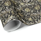 Black & Metallic Gold Silver Floral Damaskers Cadeaupapier (Rol Hoek)