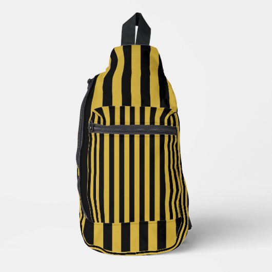 Black Metallic Gold Stripe Pattern Stylish Sling Bag (Voorkant)