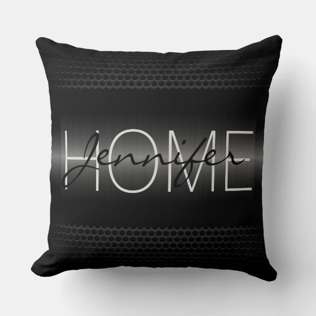 Black Metallic Holes Metal Kijk Monogram Kussen (Voorkant)