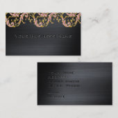 Black Metallic Pink Glitter Damask Corporate Visitekaartje (Voorkant / Achterkant)
