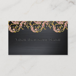 Black Metallic Pink Glitter Damask Corporate Visitekaartje